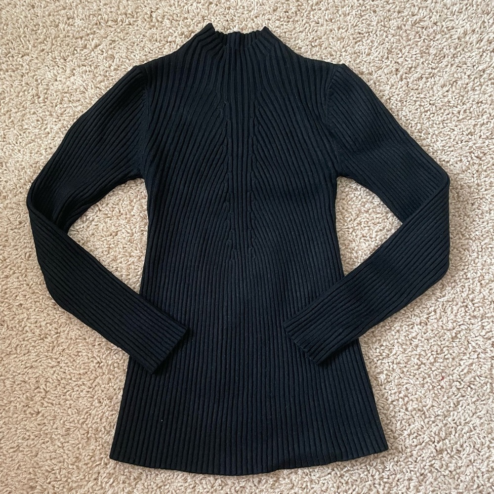 Black Ribbed Long Sleeve Top